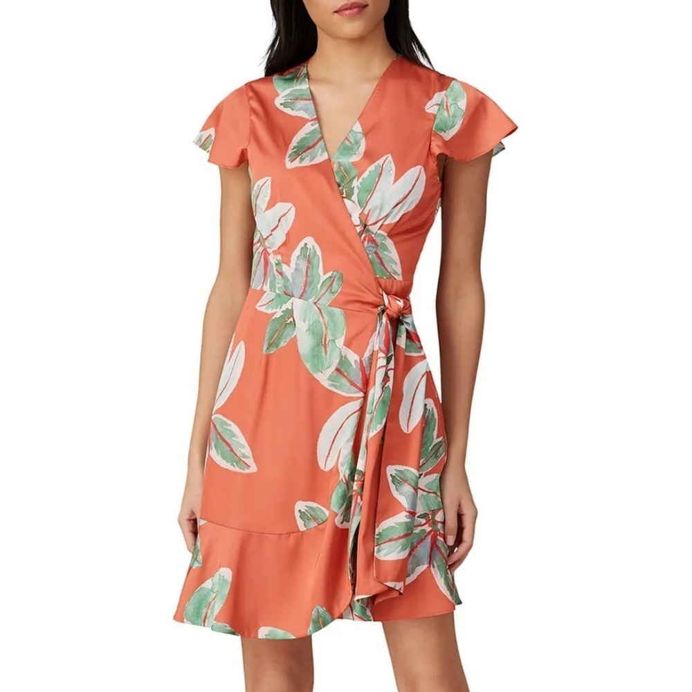 Hutch Britton Floral Wrap Dress XS – Orange Floral Satin